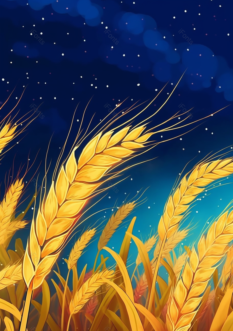 夜晚的麦穗特写24节气芒种插画背景,插画/手绘图,插画/手绘图库,插画/手绘图下载,插画/手绘